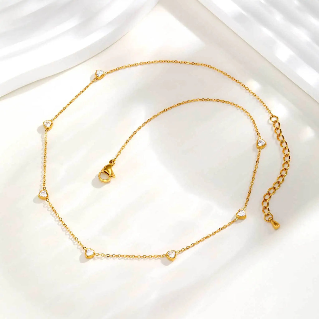 Vnox Shiny CZ Stones Heart Chain Necklace For Women,18k Gold Plated Simple 45cm Length Collar, Love Statement Jewelry Gift
