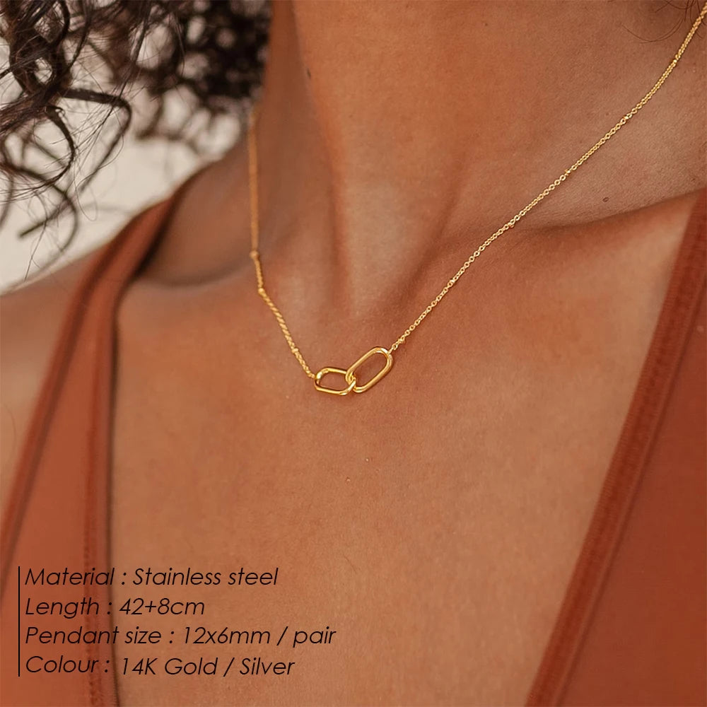 eManco Hot Fashion Stainless Steel Link Infinity Necklace Geometric Double Paperclip Pendant Women's Simple Jewelry Wholesale