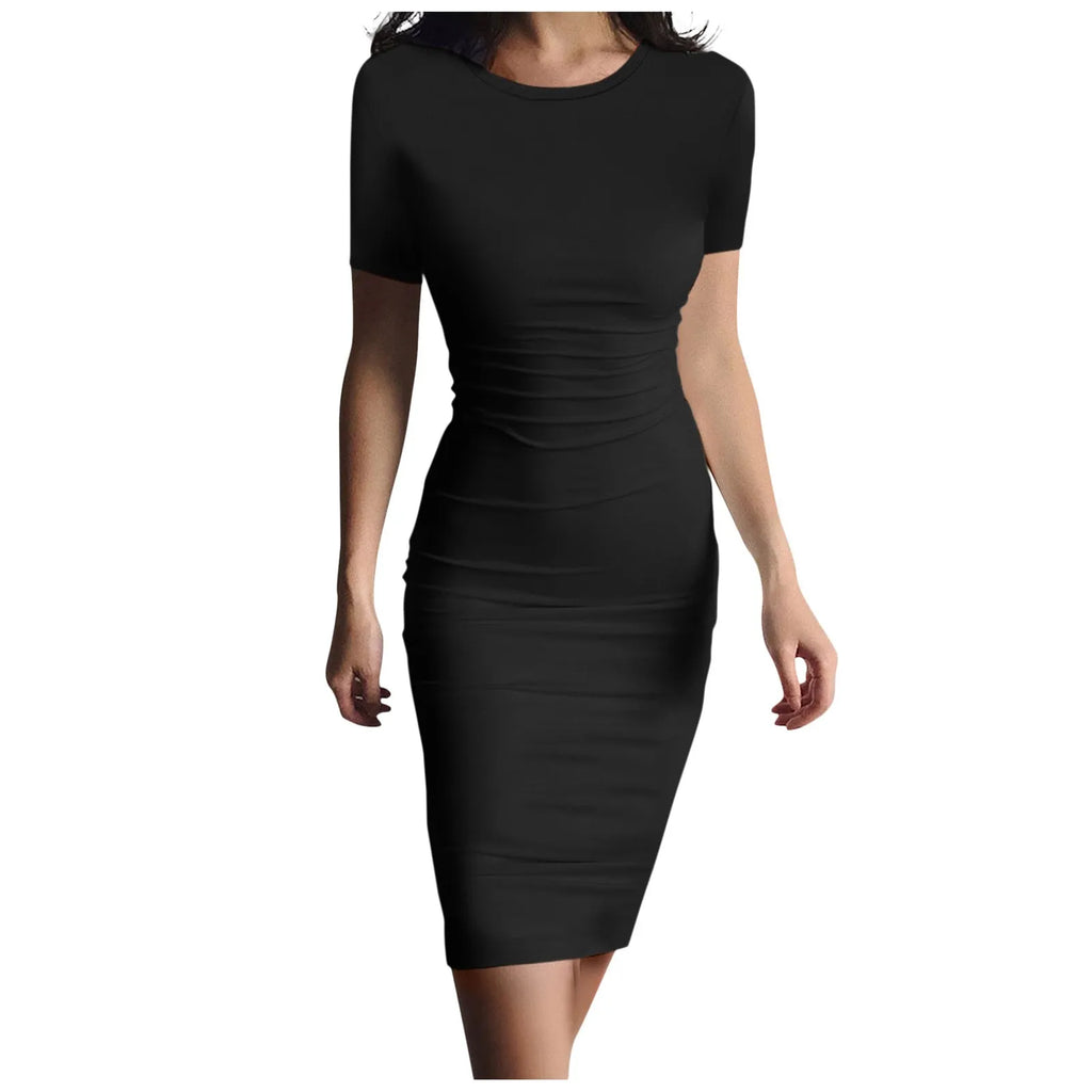 Summer Dress High Stretch Tank Robe Solid Short Sleeve Casual Slim Long Pencil Dress Women Sexy Maxi Dress Elegant Thin Vestido
