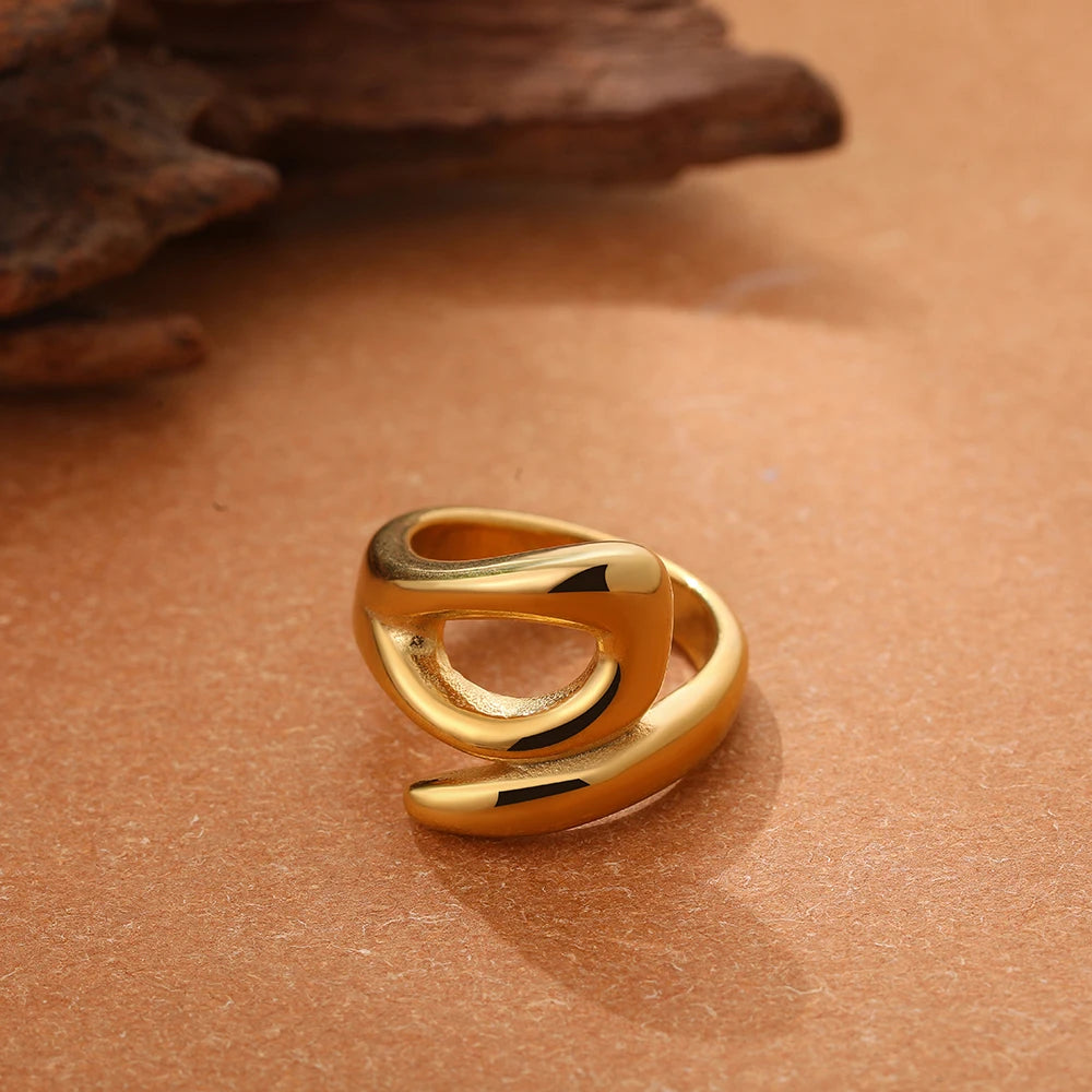 Irregular Geometric Smooth Metal Open Rings for Women Men Statement Thick Dome Finger Ring Adjustable Stainless Steel Jewelry
