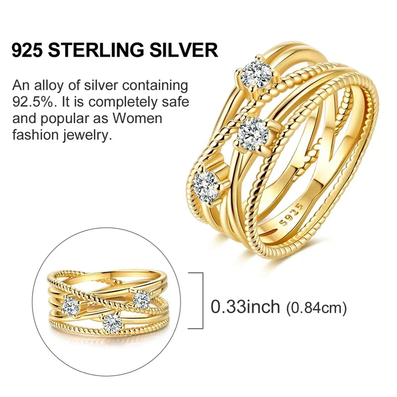 925 Sterling Silver Love Ring - Gold Sparkling Wedding Engagement