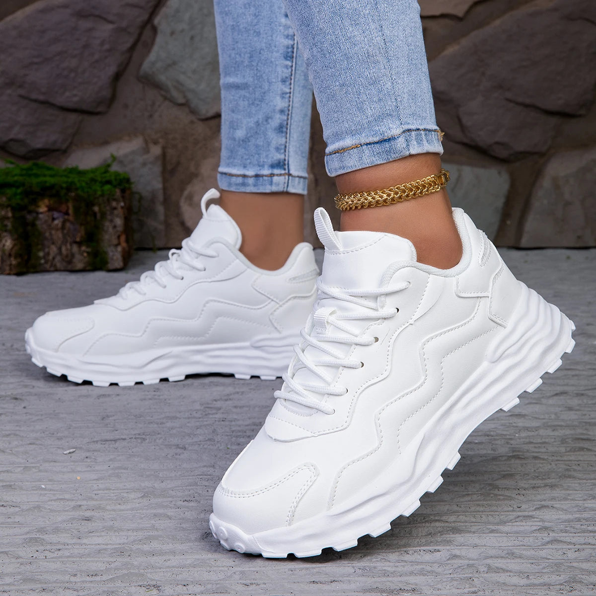 Fashion Women's Vulcanize Platform Sneakers - Mesh Breathable Chunky Sports Shoes