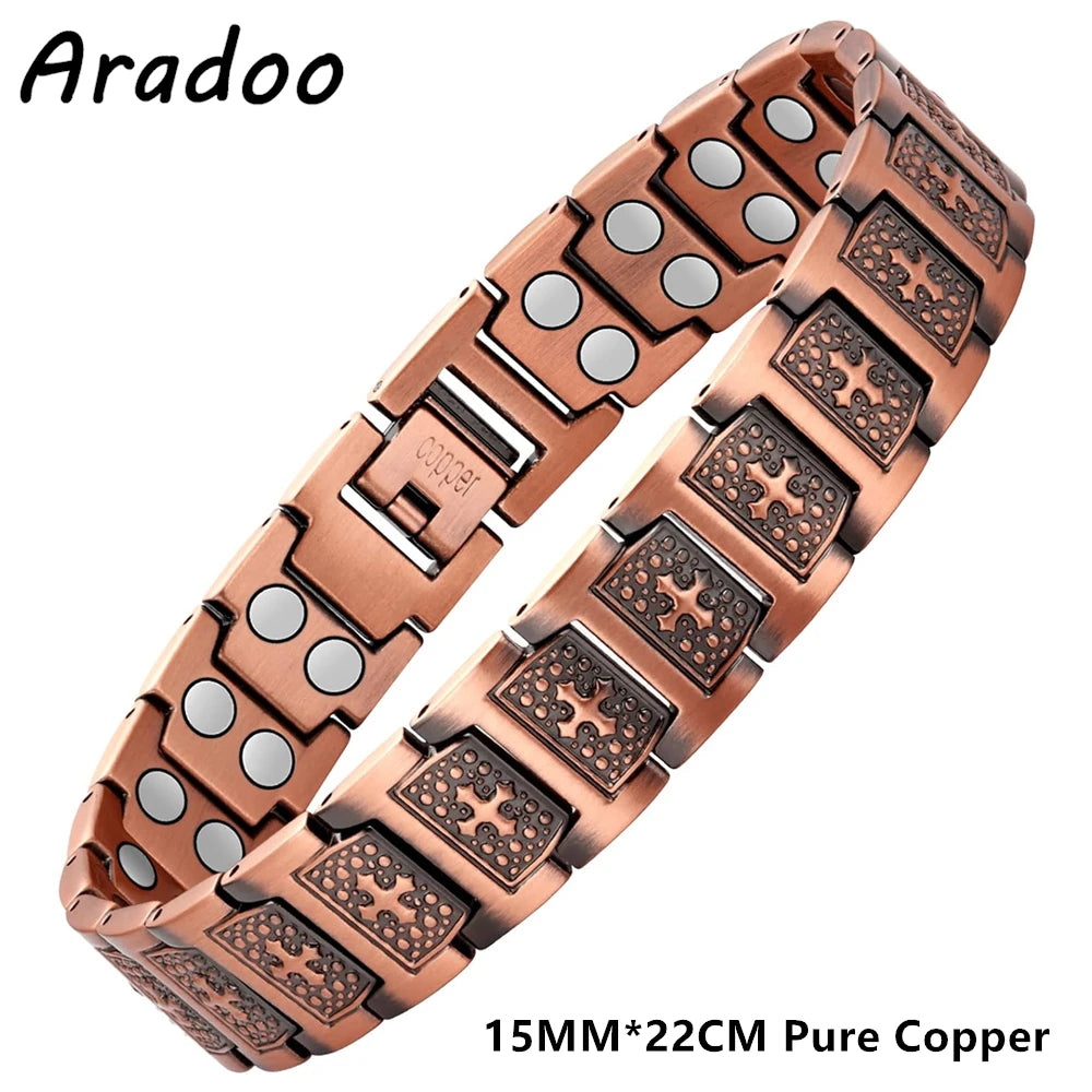 ARADOO Men's Pure Copper Bracelet 3500 Gauss 3X Strongth Magnetic Therapy Link Bracelets
