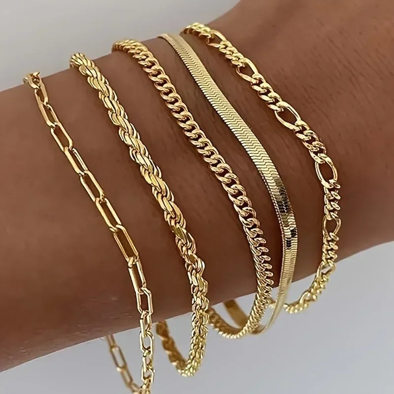 Vintage Punk Style Women's Bracelet Set Silver 925 bracelet Plated Gold bracelet Cuban & Paper Clip Chains Fashion Accessories