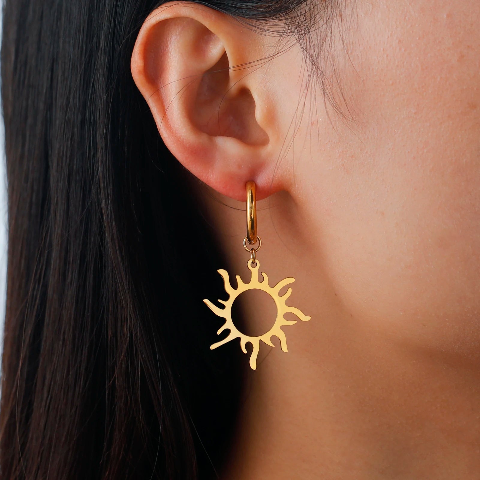 Lucktune Flower Clover Heart Drop Earrings Women Stainless Steel Star Sun Geometry Earrings 2025 New Fashion Kpop Jewelry Gift