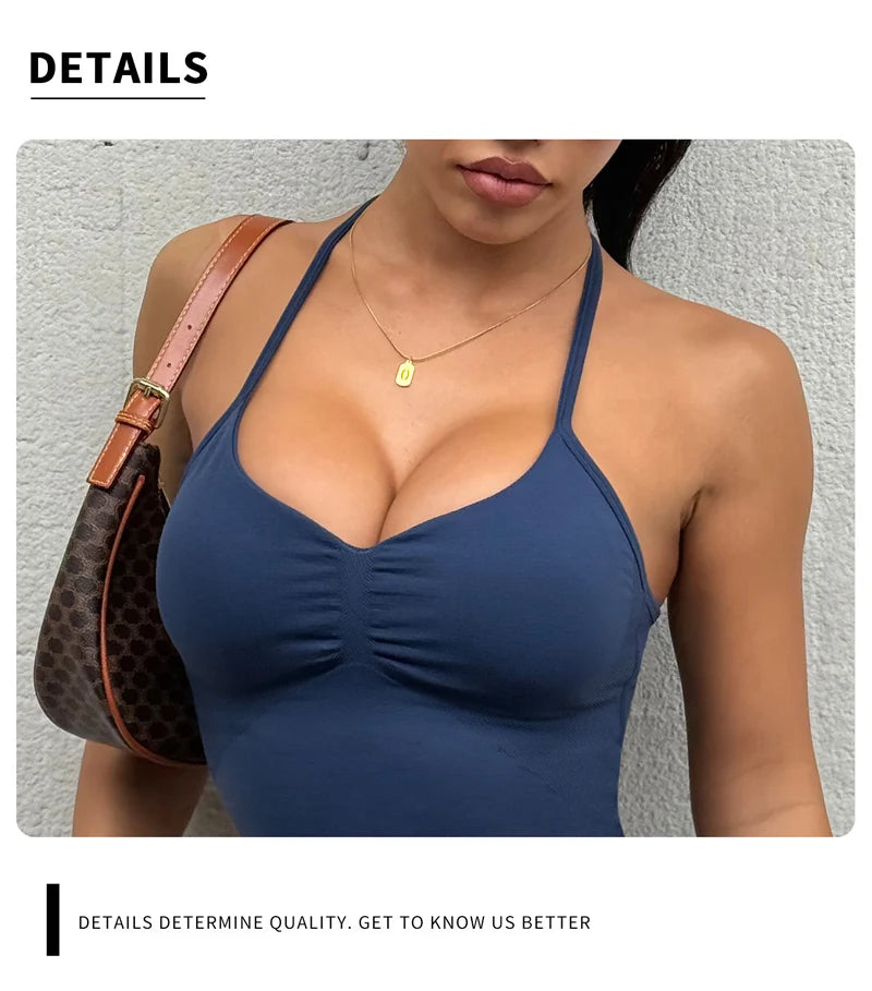 Adjustable Strappy Gym Top - Backless Scrunch Bra with Removable Cups
