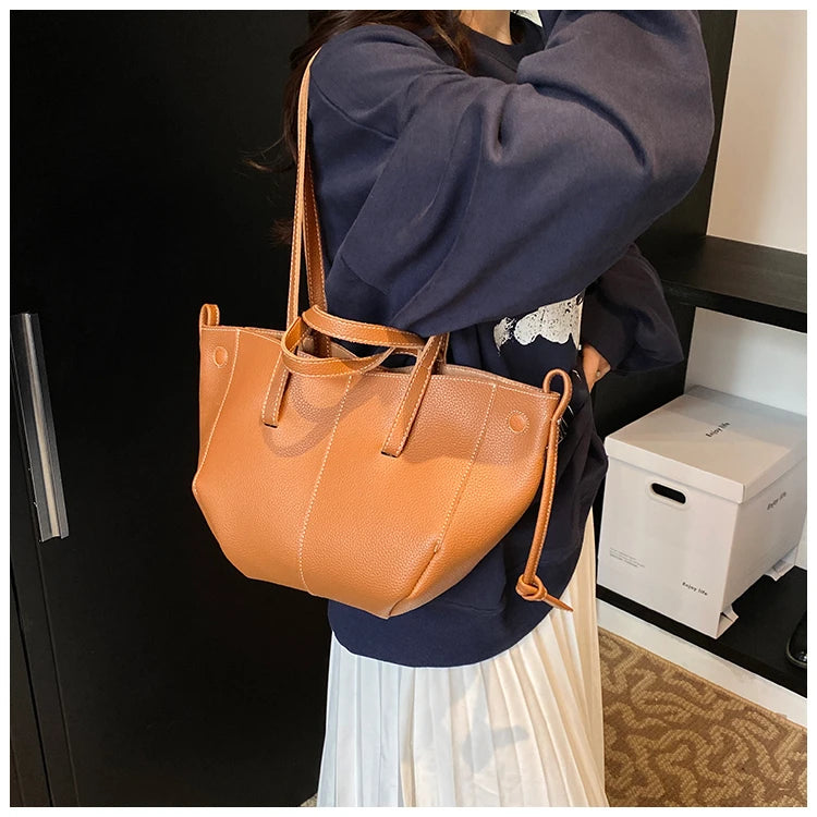 High Quality PU Tote Bags Fashion Solid Hasp Simple Versatile Sense of Luxury Shoulder and Handbags for Women 2024 New Style