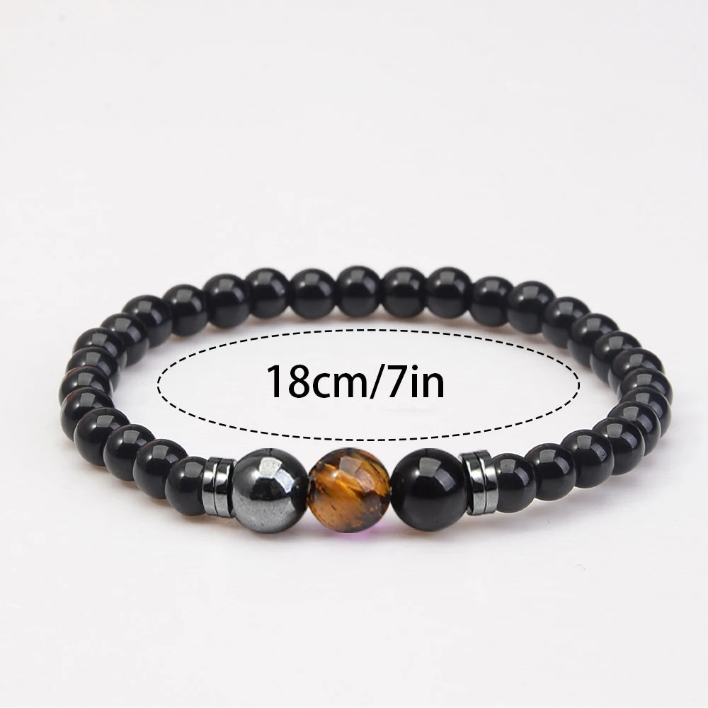 2pcs/set Fashionable Obsidian Hematite Natural Stone Bracelet Necklace, Cool and Fashionable Men's Jewelry Set