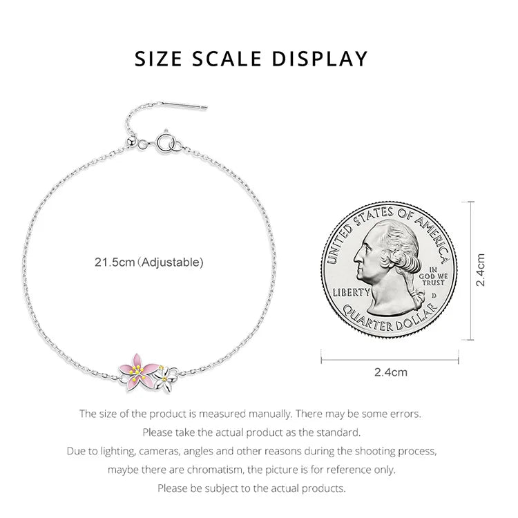 WOSTU 925 Sterling Silver Original Pink Sakura Bracelet Adjustable MINI Bracelet Chain Link Fit MINI Pendant Fashion Jewelry