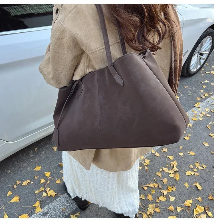 Faux Suede Solid Color High Quality Fashionable Versatile Handbag 2025 Women's Product Hot Selling  Large Capacity Shoulder Bag