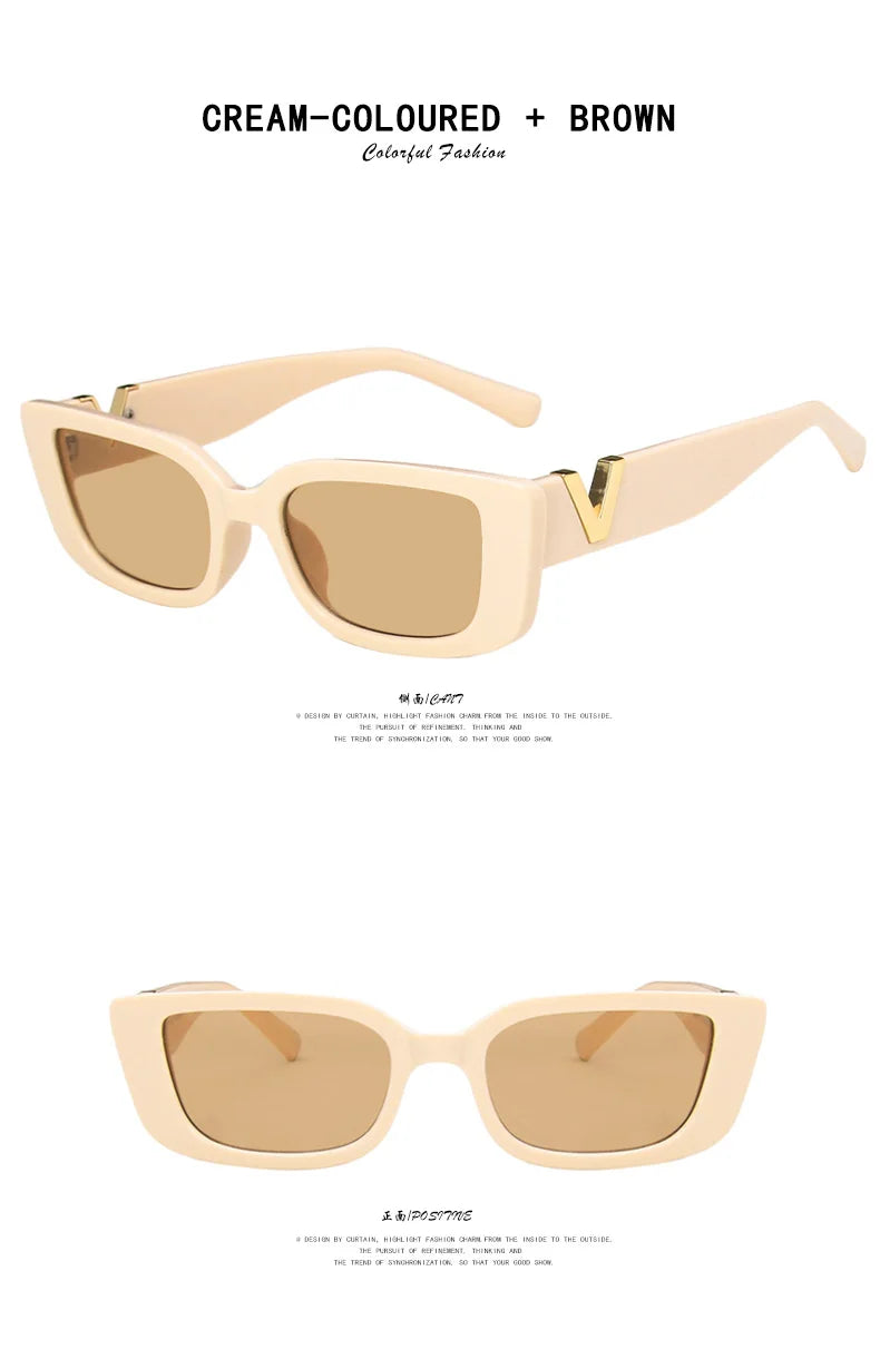 Retro Rectangle Small Frame Sunglasses - Vintage Designer Black Women