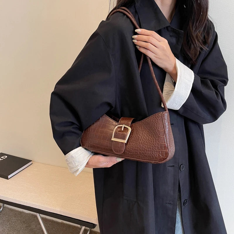 French Simple Solid Color PU Leather Shoulder Bag Fashion Versatile Handbag Underarm Bag For Women Hand Shoulder Bag