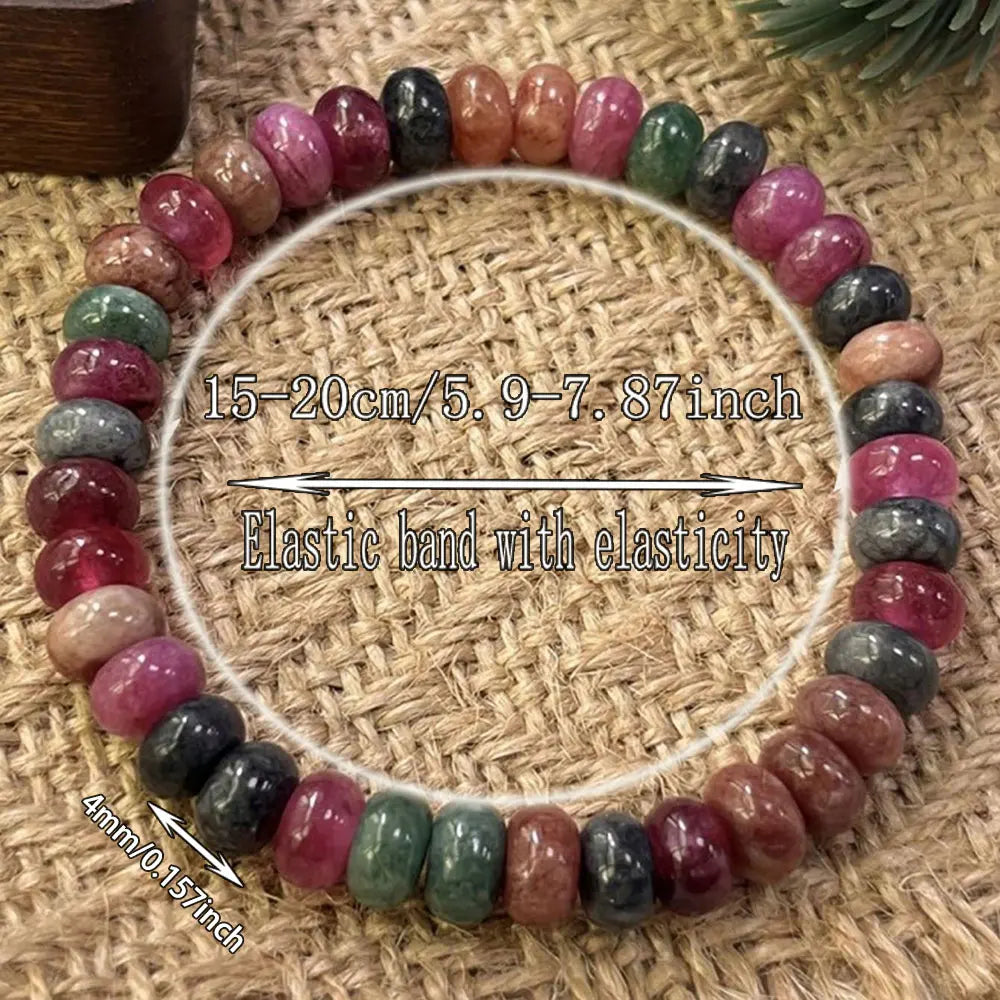 Multicolor Tourmaline Bracelet Natural Rainbow Tourmaline Handmade Beads Love Stone Watermelon Tourmaline Bracelet Holiday Gift