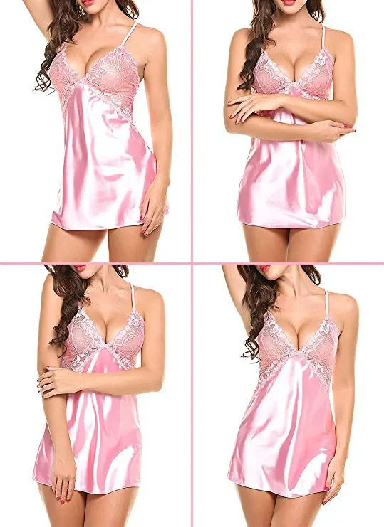 Sexy Lace Robe Dress+G String Thongs Women Erotic Transparent Sleepwear Pajamas Lace Nightdress Mujer Pornos Costumes Underwear