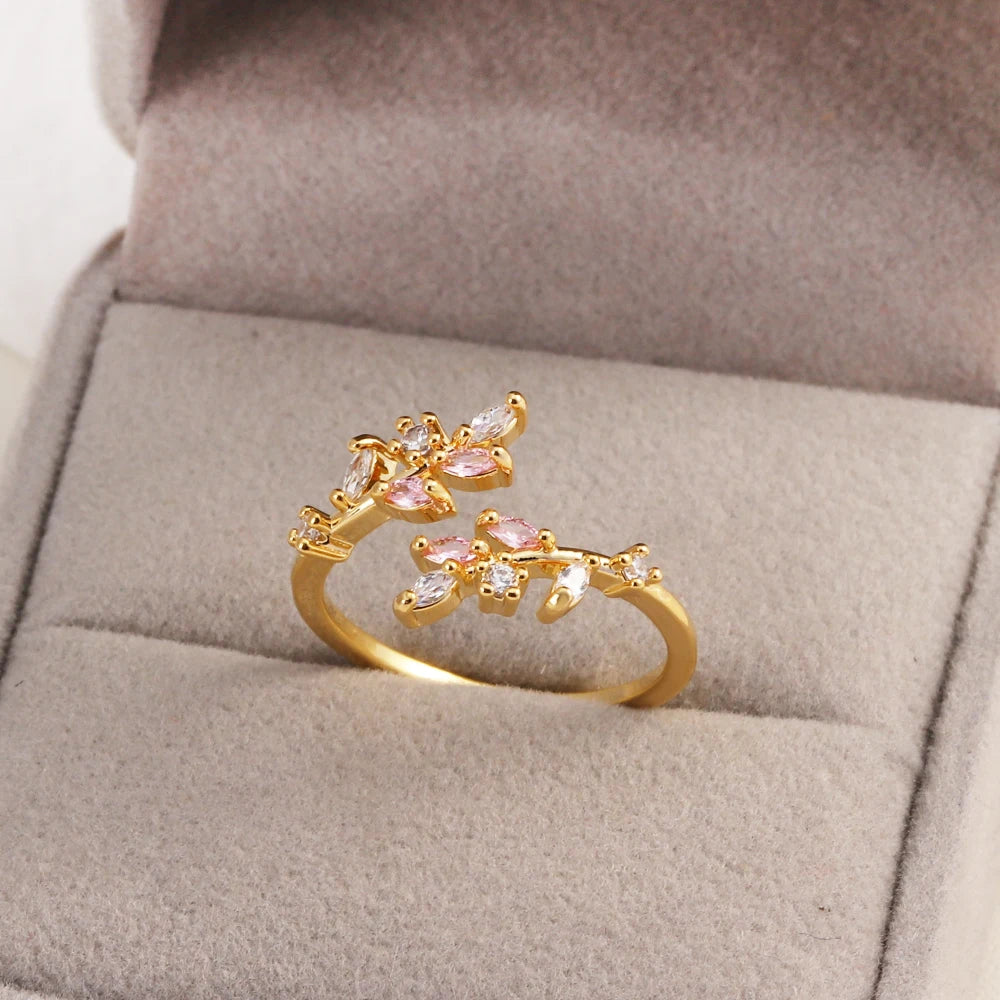 Fashion Moon Heart Flower Butterfly Rings For Women Sweet Girls Exquisite Shiny Rhinestone Crystal Open Ring 2025 Romantic Jewel
