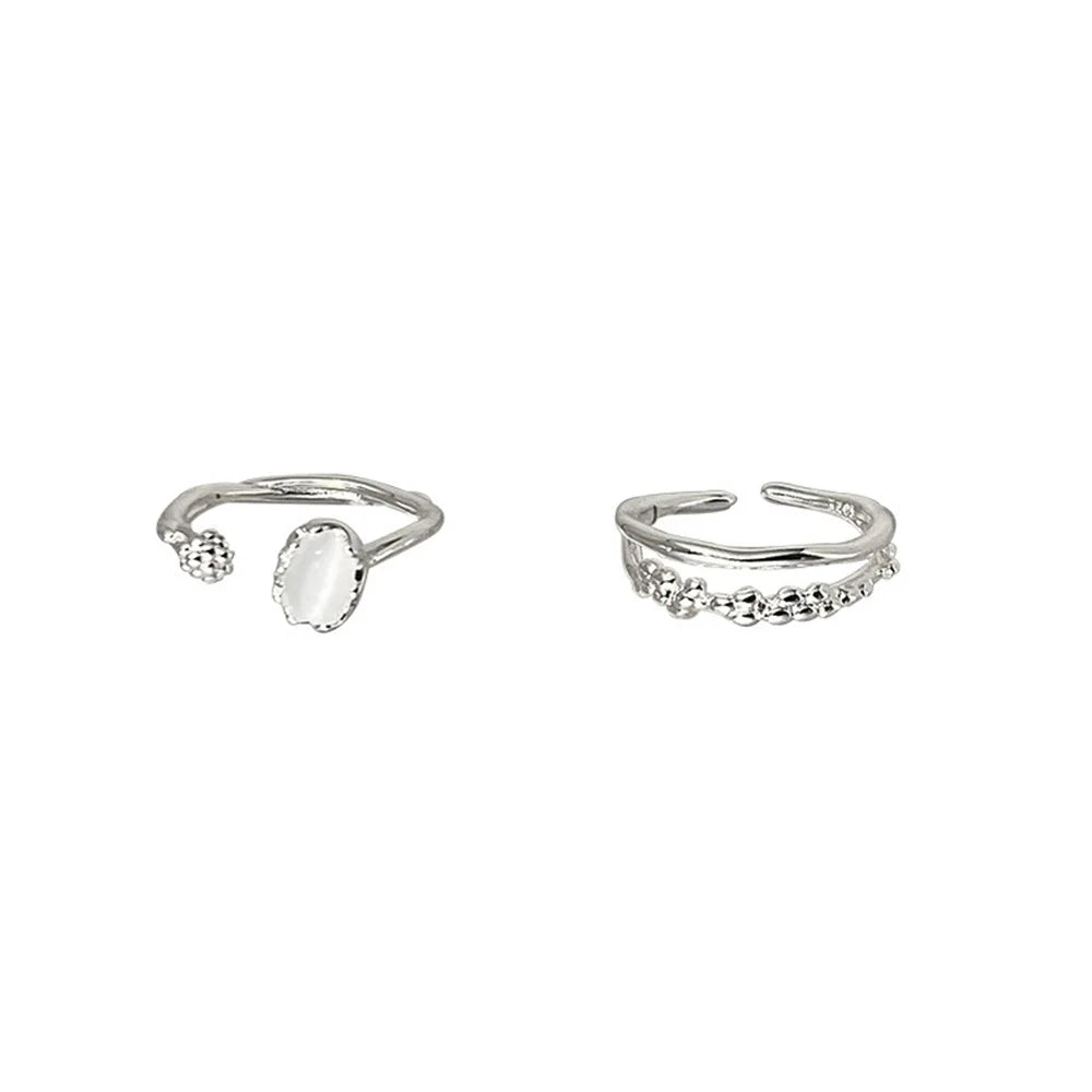 Simple Oval Moonstone Cuff Ring Silver Color Adjustable Ring Set Irregular Multi-layered Jewelry Fashion Party Gift
