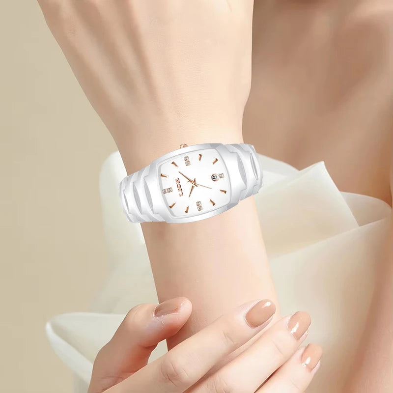 LIGE Fashion Luxury Ceramic Watch - Simple Elegant Calendar Women