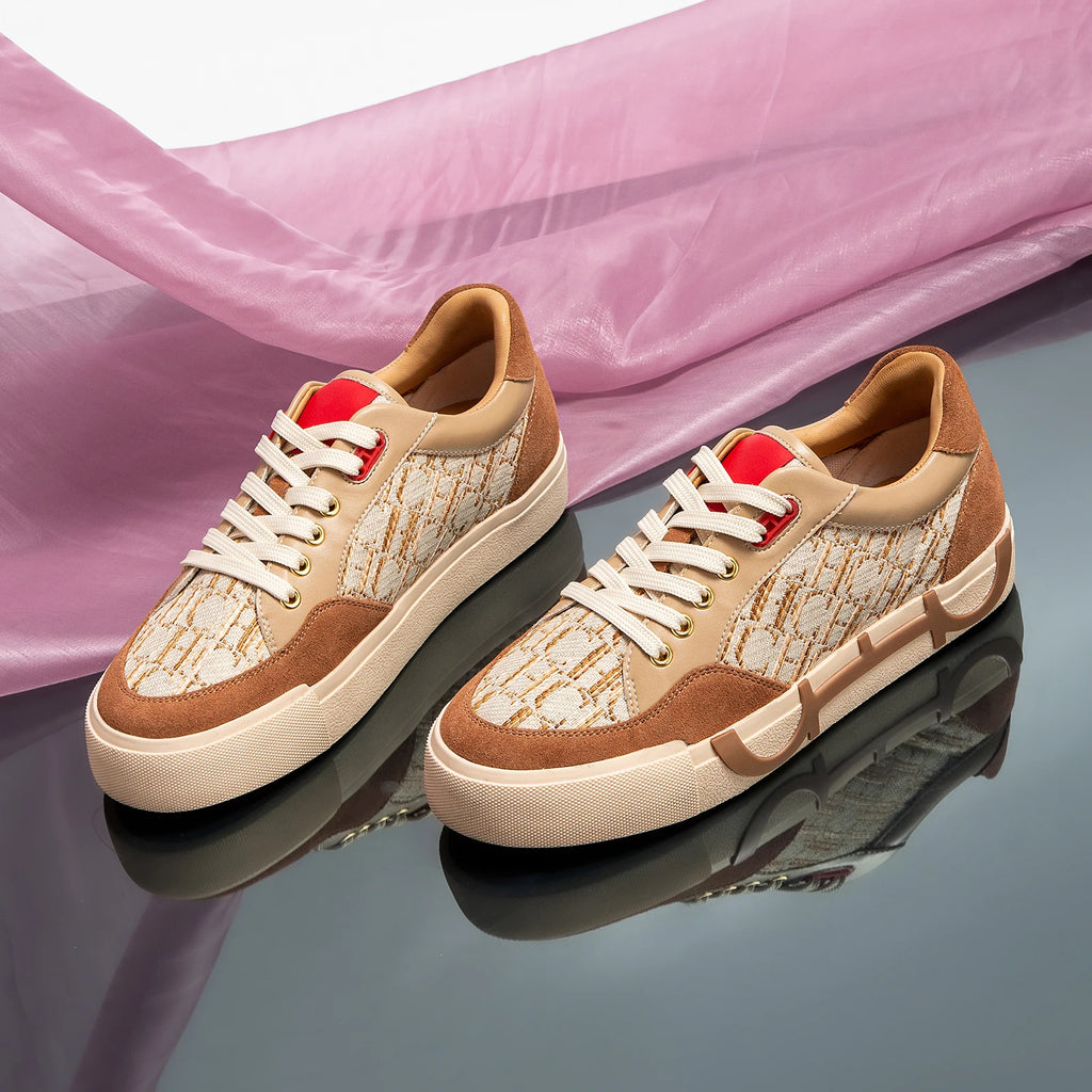 Women's Luxury Brand Letter Printed Sneakers - Breathable Woven Flat Shoes