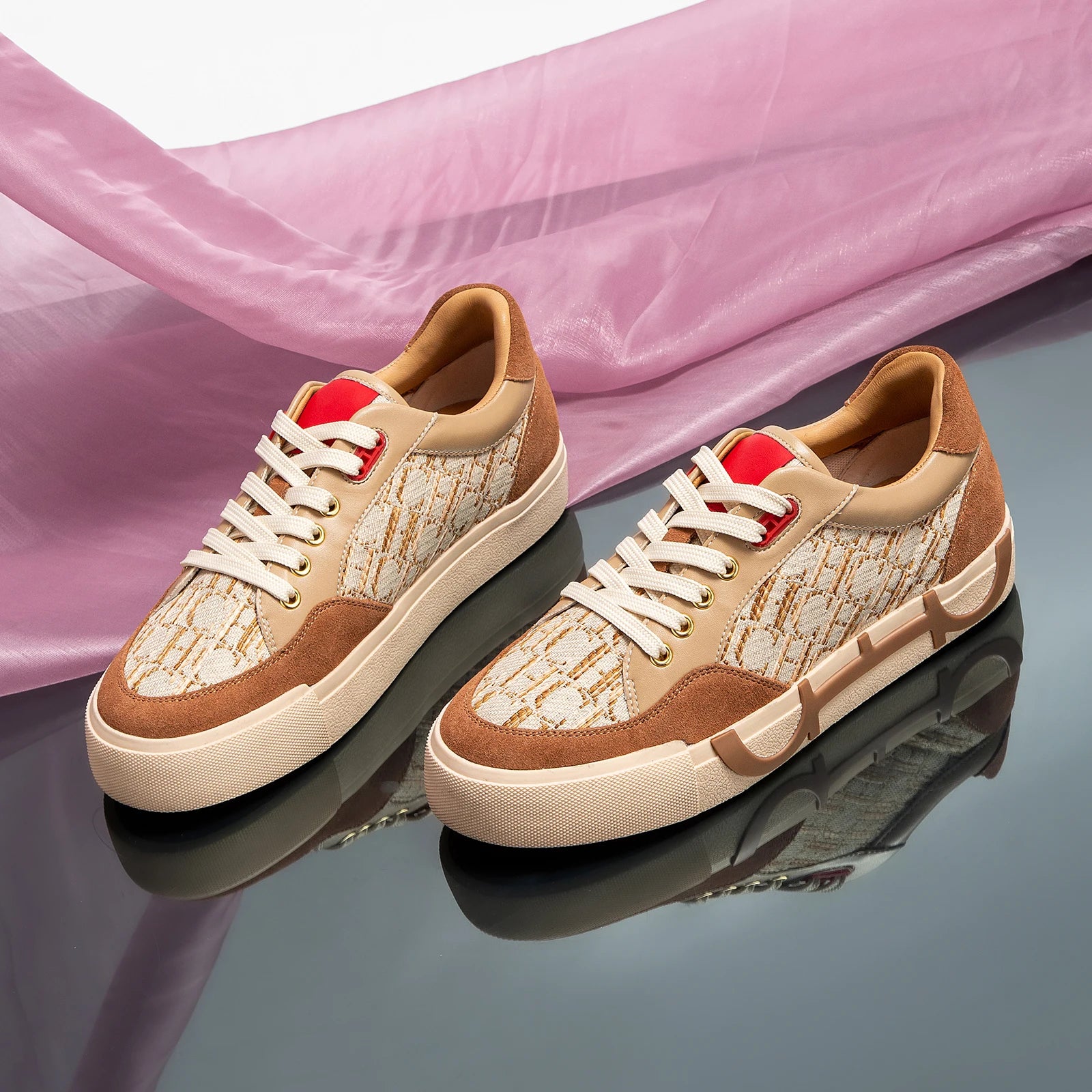 Women's Luxury Brand Letter Printed Sneakers - Breathable Woven Flat Shoes