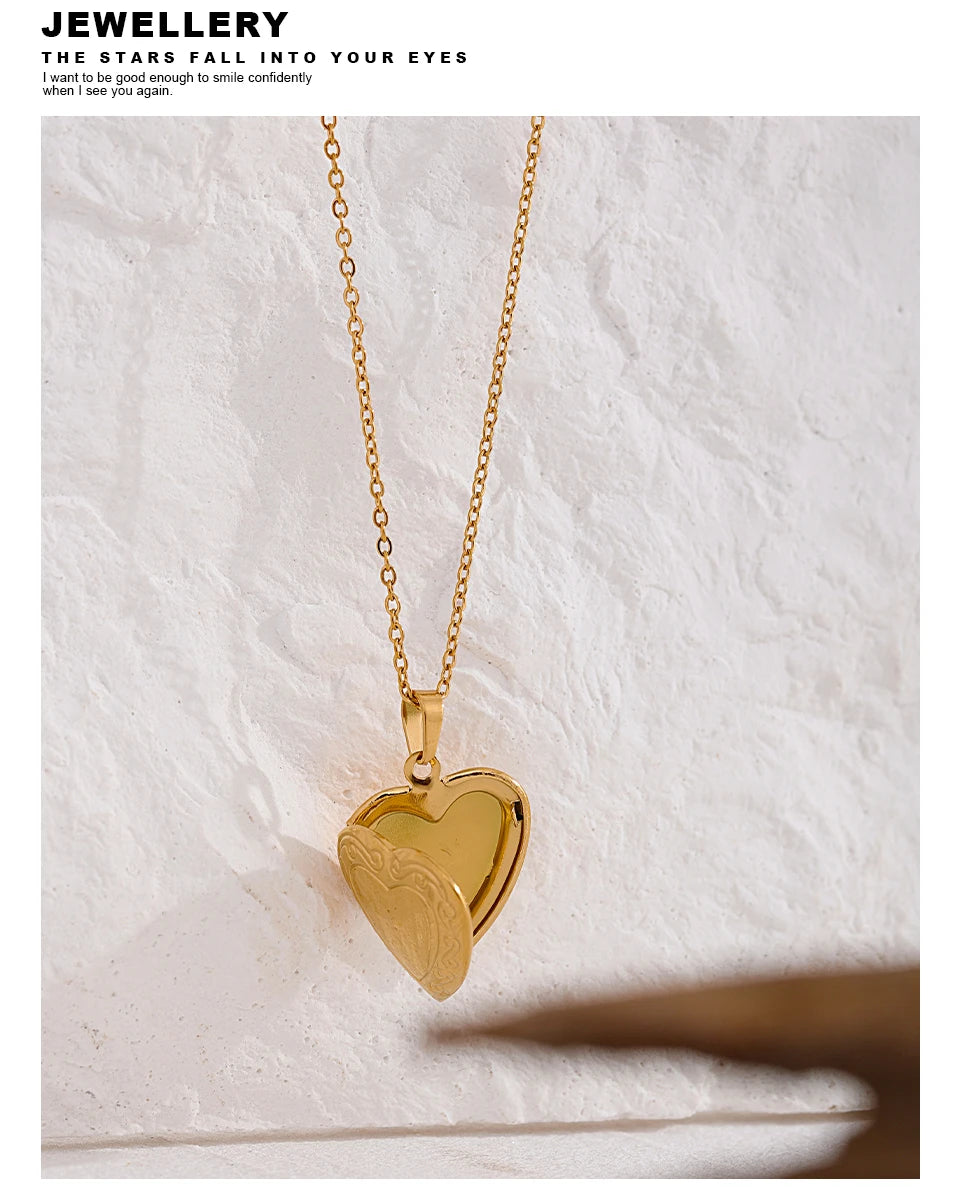 Yhpup Heart Stainless Steel Pendant Drop Necklace  Waterproof Friend Photo Picture Frame Locket Charm Necklace Jewelry Gift