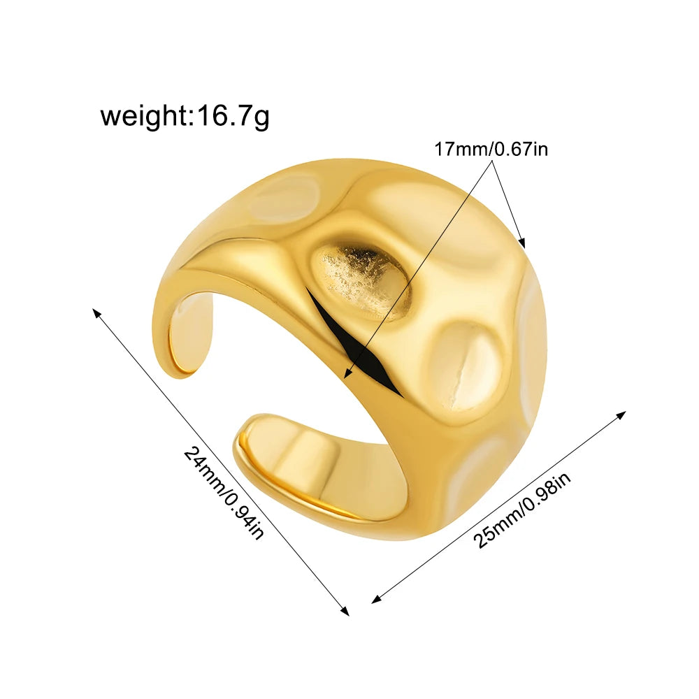 Irregular Geometric Smooth Metal Open Rings for Women Men Statement Thick Dome Finger Ring Adjustable Stainless Steel Jewelry
