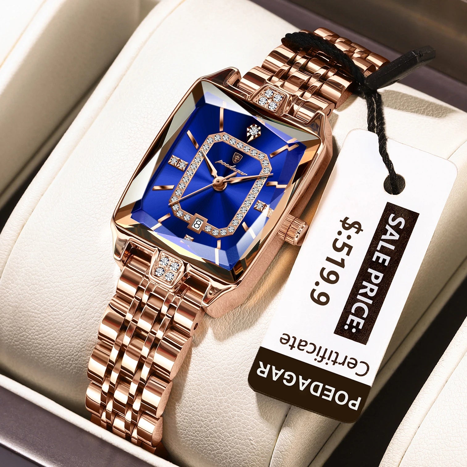 POEDAGAR Luxury Rectangle Watch - Waterproof Calendar Stainless Steel