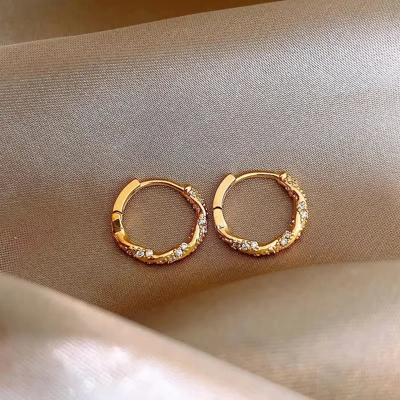 FTCY Simple Luxury Zircon Metal Hoop Earrings For Women Exquisite Small Round Circle Earrings Women's Jewelry Gifts