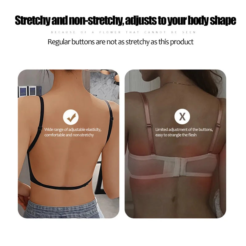 Women Invisible Bra Deep U Plunge Bras Backless Top for Dresses Sexy Lingerie with Transparent Strap Push Up Strapless Underwear