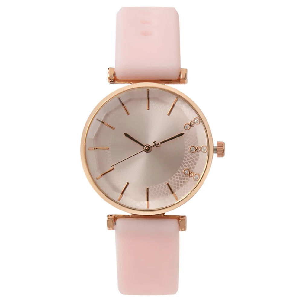 Fashion Diamond Ladies Quartz Watch - Silicone Strap Sports Dress Watch