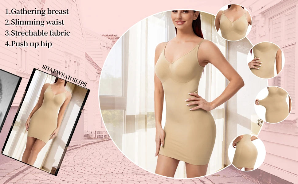 Full Slip Shapewear - V Neck Bodycon Compression Body Shaper