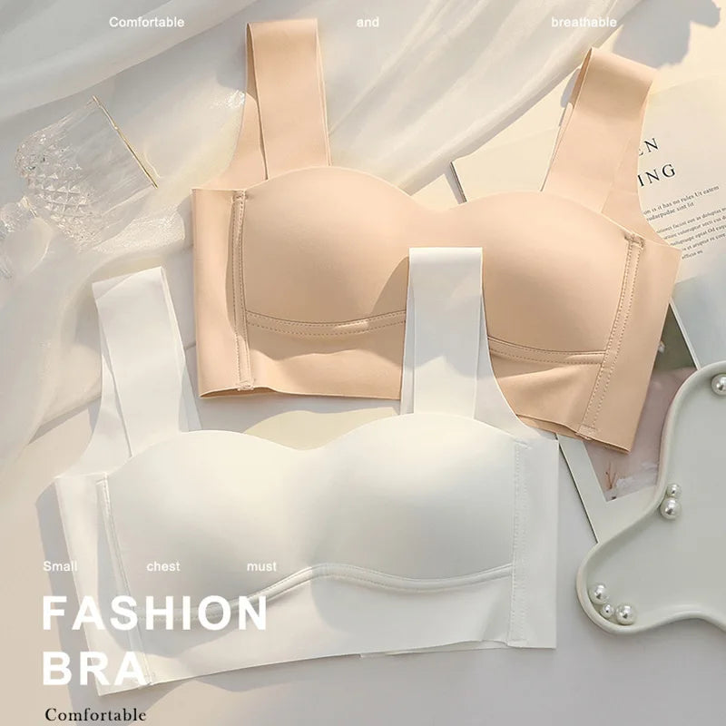 1pcs Women Comfort Bra Summer Ice Silk Vest Style Underwear Girl Wireless Gathered One-piece Brassiere Push Up Lingerie Bralette