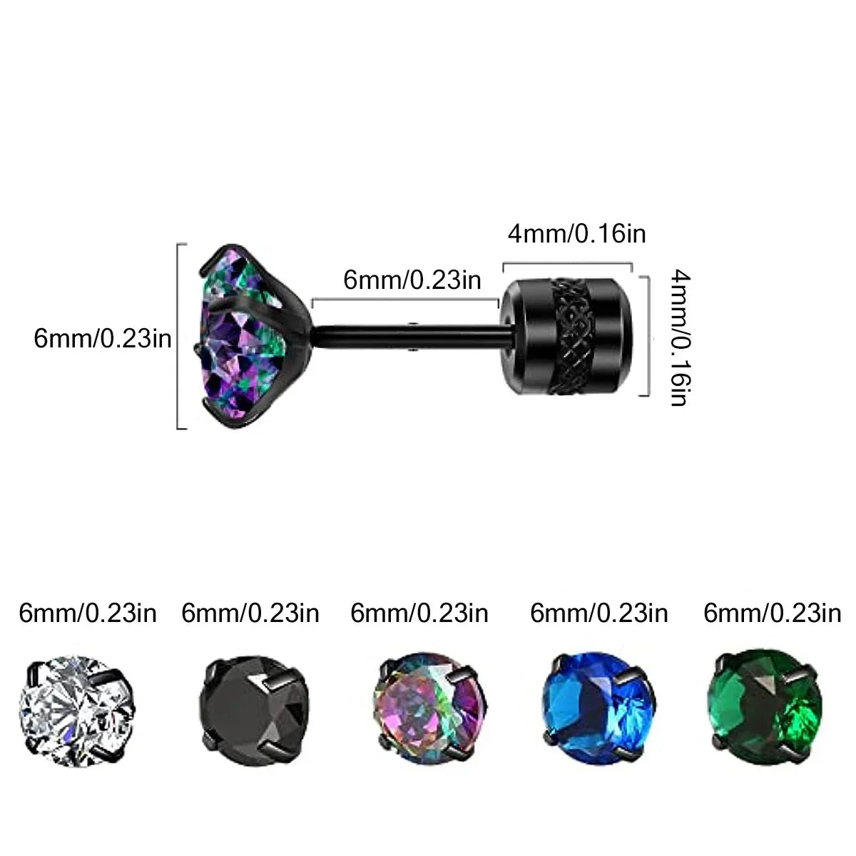 Glamorous Stainless Steel & Zircon Stud Earrings for Men – Hypoallergenic 5-Pairs Set, Durable & Versatile