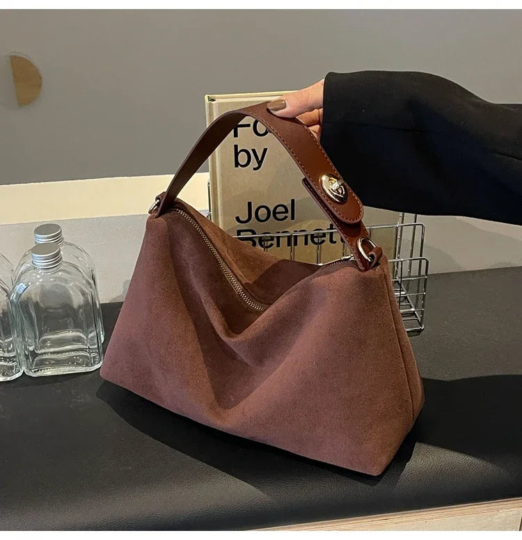 New Solid Color PU Zipper Women's Bag Suede Large Capacity Women's Shoulder Bag Fashion Versatile Casual Dual Purpose Handbag