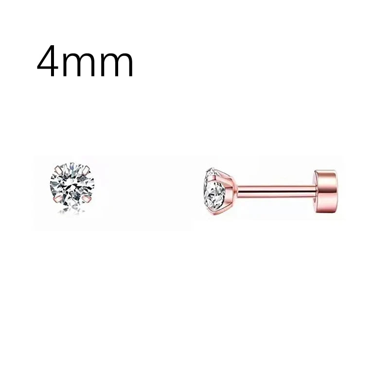 2 Pcs 18G Hypoallergenic Stud Earrings for Women Men Stainless Steel Flatback Earring Cubic Zirconia Earring Piercings