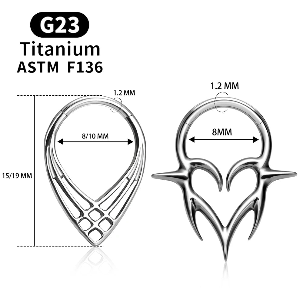ASTM F136 G23 TItanium Piercing Septum Heart Nose Rings 16G Hinged Clicker Tragus Cartilage Helix Earrings Punk Body Jewelry