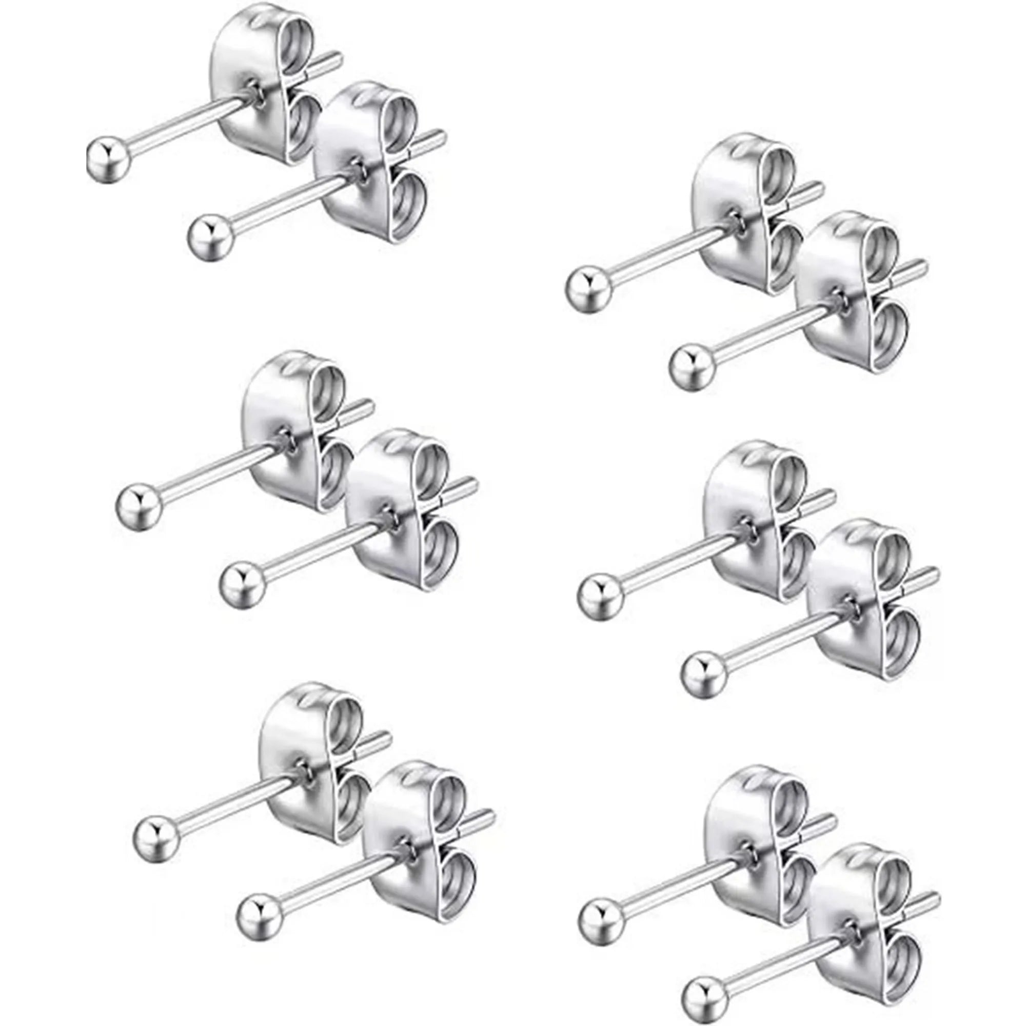 12pcs 2mm-3mm Tiny Butterfly Buckle Stud Earrings 316L Stainless Steel Hypoallergenic Universal Ear Bone Studs Piercing Jewelry