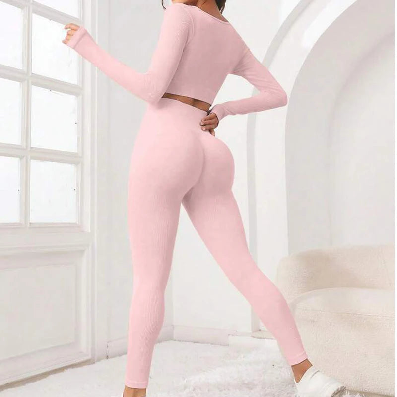 New autumn style threaded long sleeve trousers set, breathable and elastic, a good choice for sports yoga,