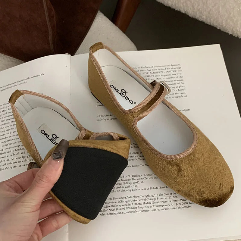 Silk Mary Jane Flats - Buckle Strap Office Lady Shoes Women