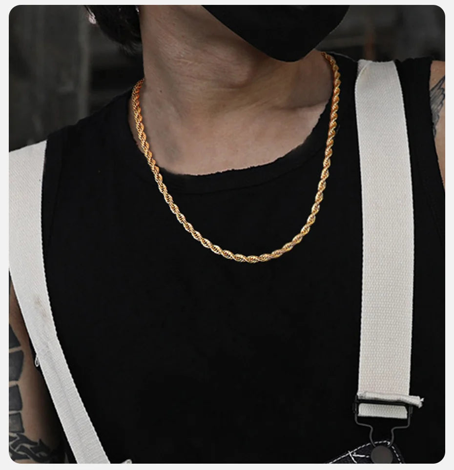 Vnox Dainty Gold Color Rope Chain Necklaces for Women Men,Chic Twisted Collar, Waterproof Stainless Steel Link 2/3/4/5mm Width