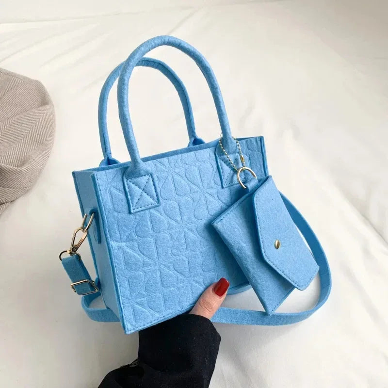 Korean Version Minimalist Embossed Felt Lightweight Handbag 2025 New Single Shoulder Diagonal Span Two-Piece Bag For Women
