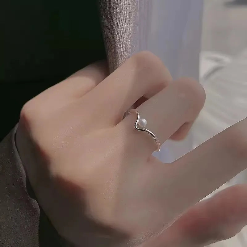 VENTFILLE 925 Sterling Silver Open Pearl Smile Stackable Finger Ring Simple Fashion Cute Adjustable For Female Jewelry Wholesale