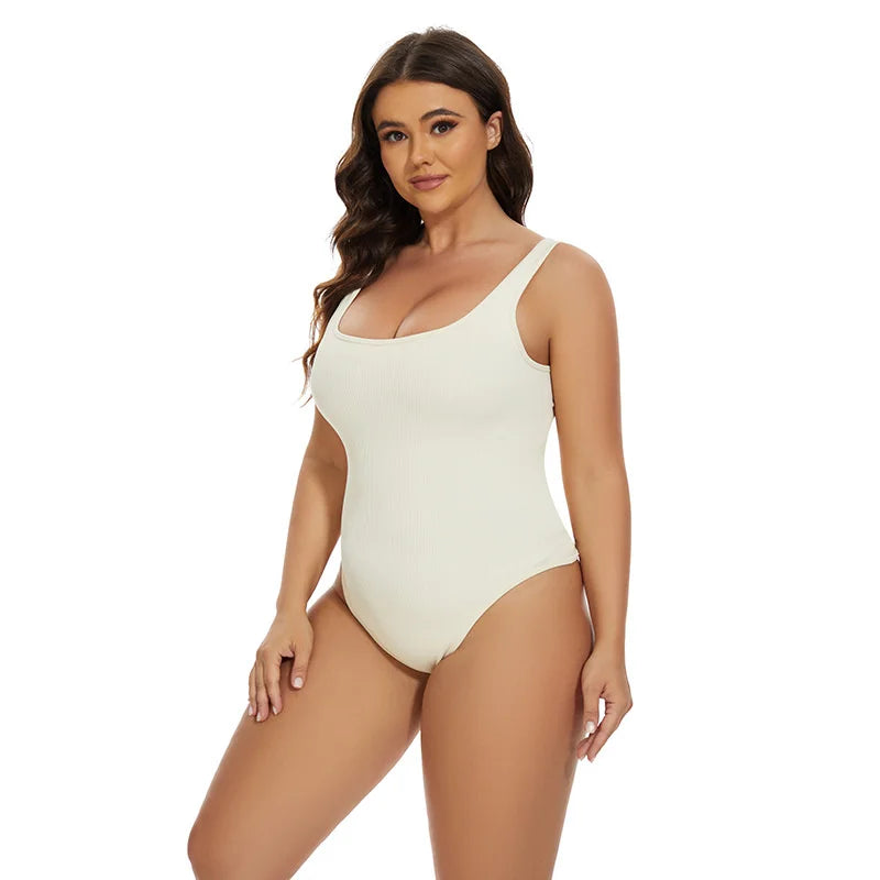 GUUDIA Ribbed Tummy Jumpsuit - Daily Shaper Bodysuit Open Crotch