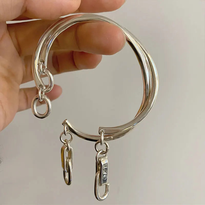 925 Sterling Silver Bracelet Bangle Vintage Open Lock Geometric Punk For Woman Girl Fashion Jewelry Gift Dropship Wholesale
