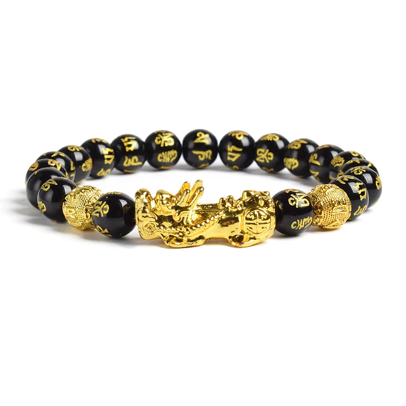 Pi Xiu Tiger Eye Stone Beads Bracelet Feng Shui Yellow Power Stone Women Men Elastic Jewelry Gold Color Pixiu Good Luck Bracelet