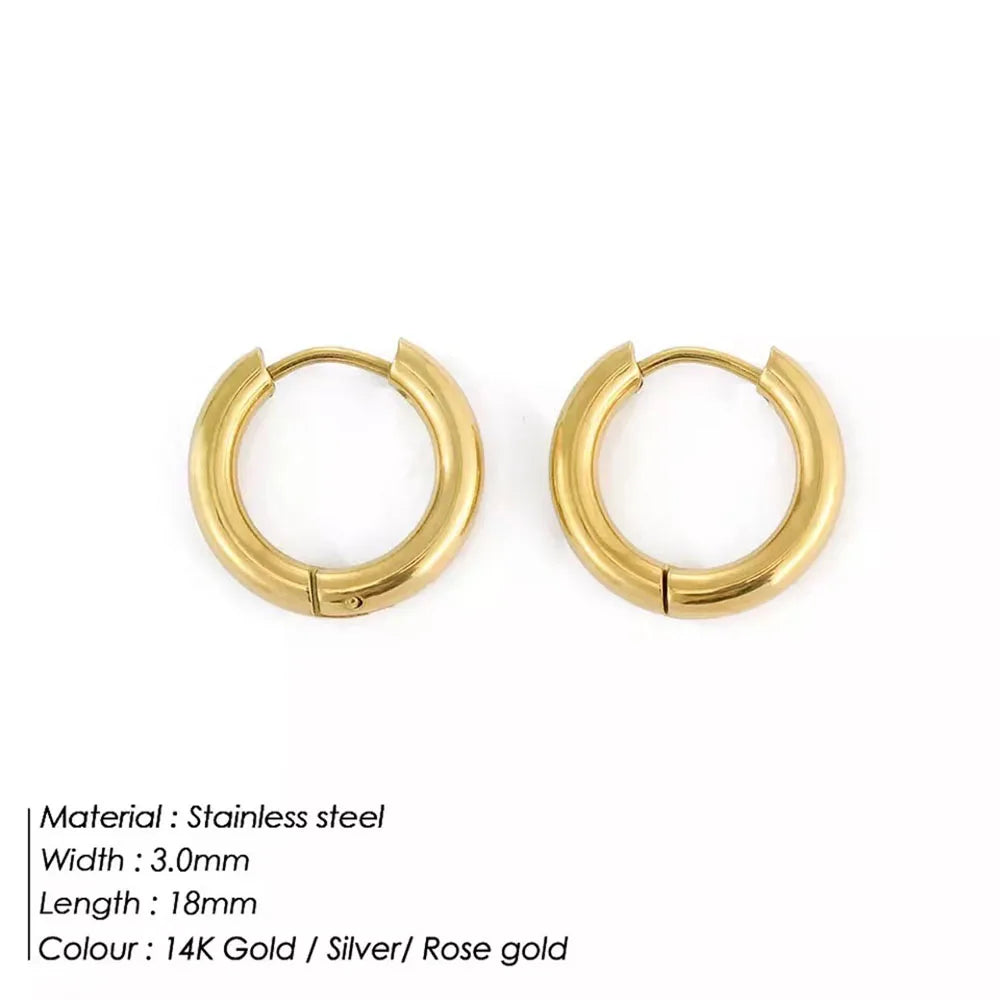 Retro Minimalism Stainless Steel Hoop Earrings for Woman Girls Gold Color Metal Circle Earring Party Gifts Simple Jewelry