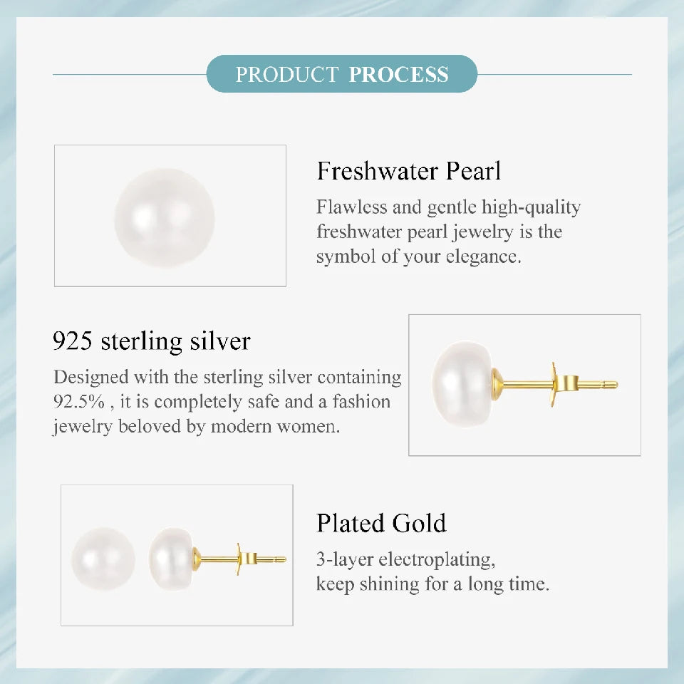 BAMOER 925 Sterling Silver AAA+ Quality Handpicked Freshwater Cultured Pearl Stud Earrings for Women Hypoallergenic Jewelry Gift