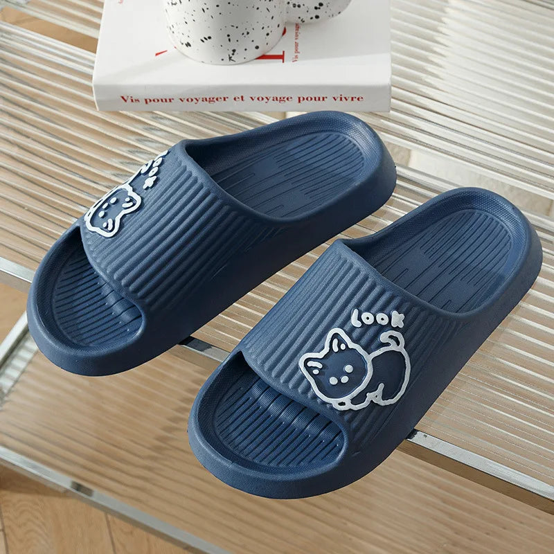 Fashion Cat Women Men Slippers Indoor Cute Cartoon Unisex Slides Bathroom No-Slip Light Sandals Family Soft Lovely Home Shoes