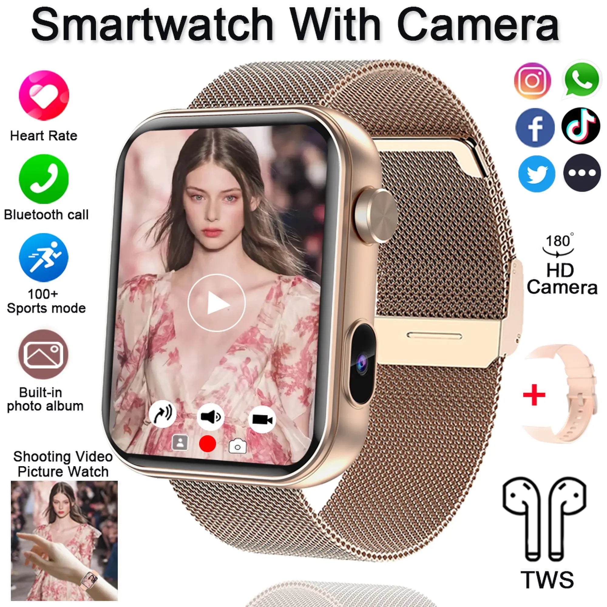 2025 Smart Watch Camera - Health Monitor Fitness Waterproof Bluetooth