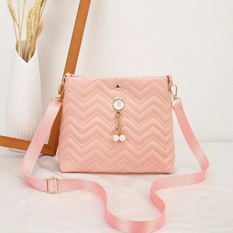 Elegant Quilted Crossbody Bag Stylish Women's Shoulder Purse Featuring Cat Pearl Pendant Ideal Valentine's Gift Novelty Purse