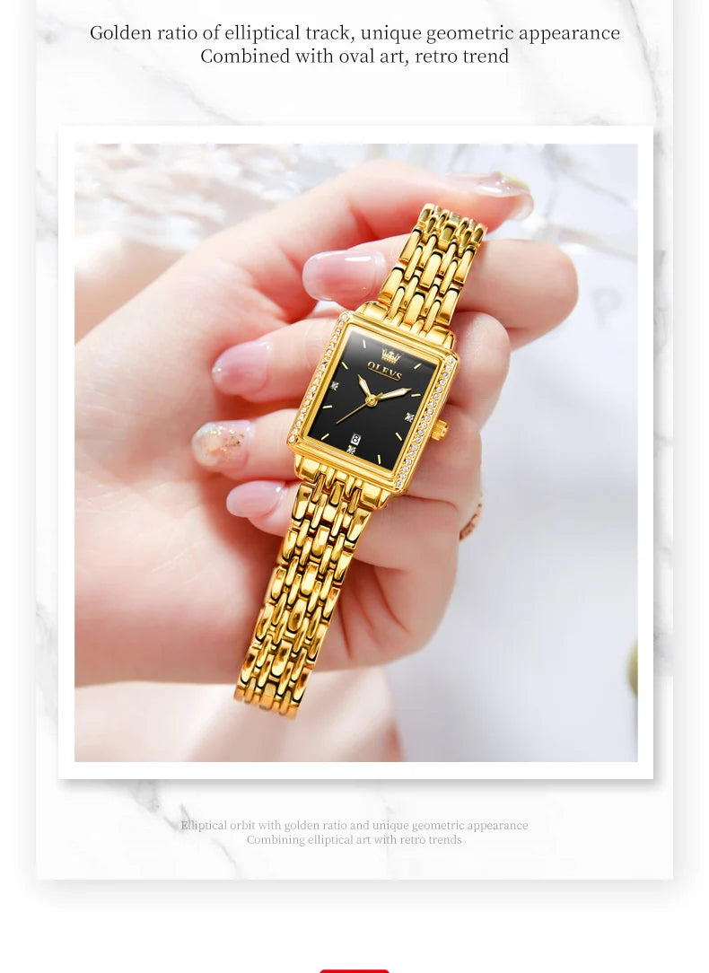 OLEVS Women's Watches Luxury Golden Stainless Steel Woman Watch Luminous Waterproof Quartz Wrist Watch Fashion Watches for Women